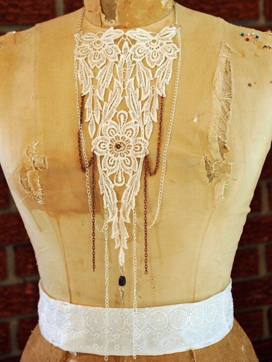 Jewelry - Handmade Venetian Lace Bib Necklace | Ivory + Swarovski Crystal | Upcycled